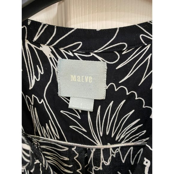 Maeve Women Black/White 3/4 Sleeve V-Neck Inside Button Front Blouse Top Size 2 - Picture 5 of 8